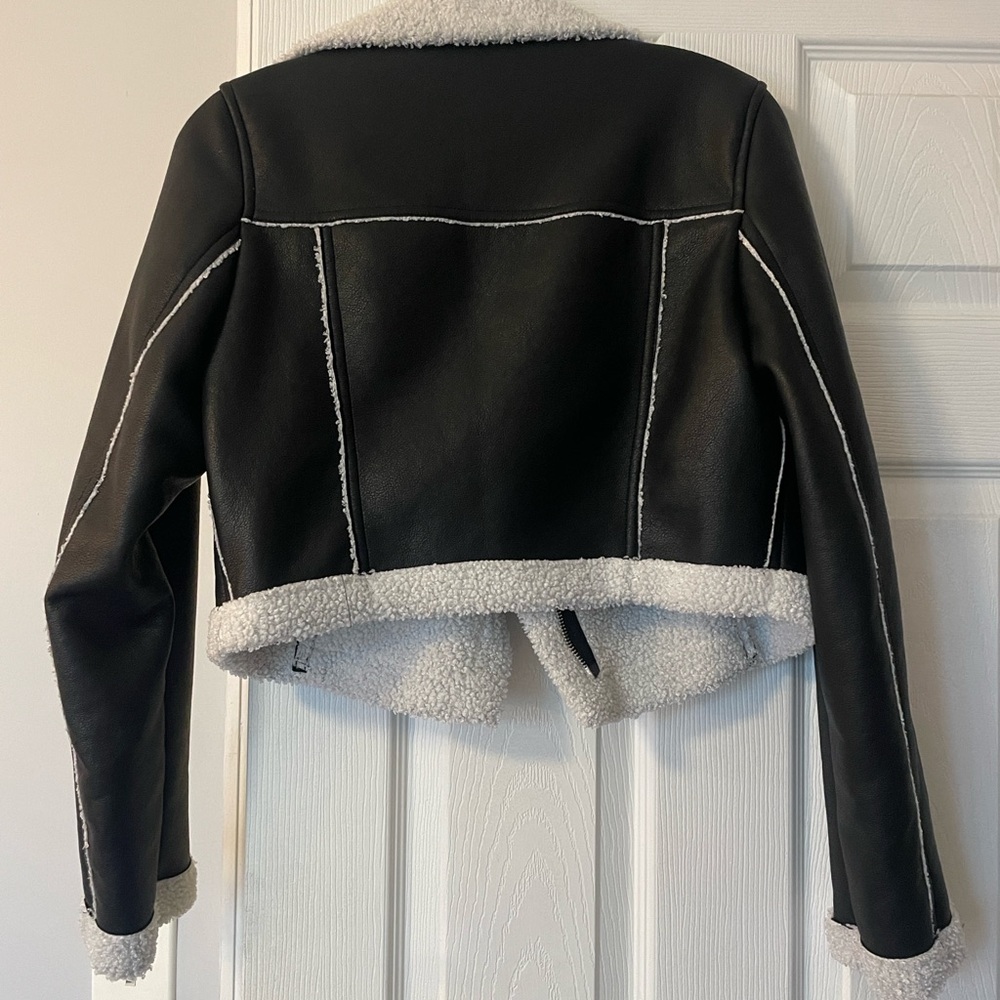 SHEIN Black and White Faux Shearling Leather Jacket - Picture 5 of 5